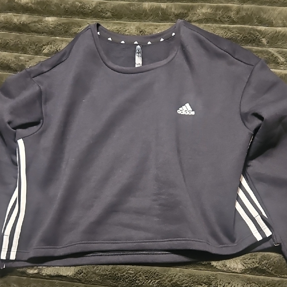 Adidas Black Cropped Crewneck Sweatshirt with White Accents